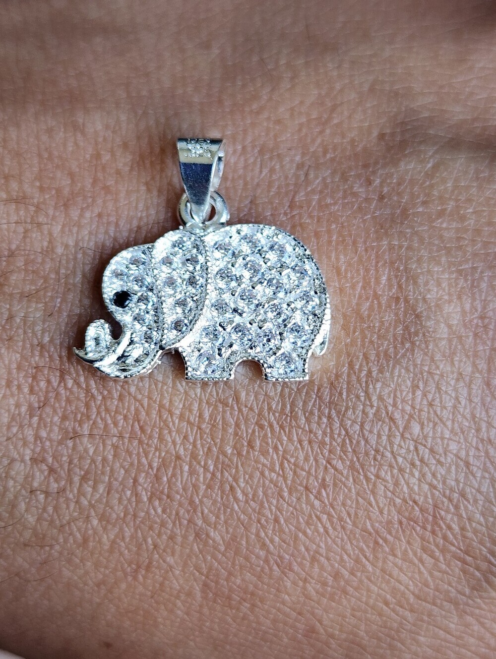 925 Mexican Silver Elephant Pendant CZ Pave Lucky Charm New 1/2"
